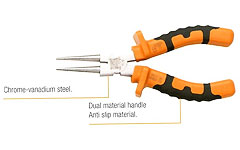 MO-72122 Round nose pliers, dual material anti slip handle.